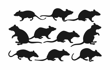 Silhouette set of various rats or mice.