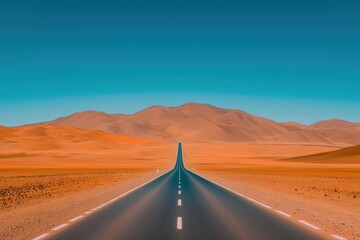 Fototapeta premium Endless road through desert landscape under blue sky