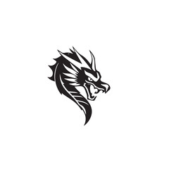 Dragon silhouette. Dragon head silhouette on white background. Dragon head logo. Vector illustration.