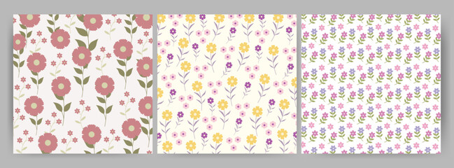 Set of flower seamless pattern for backgrounds, presentations, wrapping papers, prints, artworks. Vector illustration	
