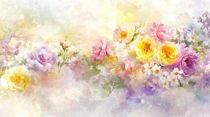 Fototapeta premium Watercolor Bouquet: A Delicate Dance of Roses and Peonies