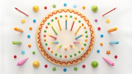 Birthday cake on a white background, top-down view (Happy Birthday)