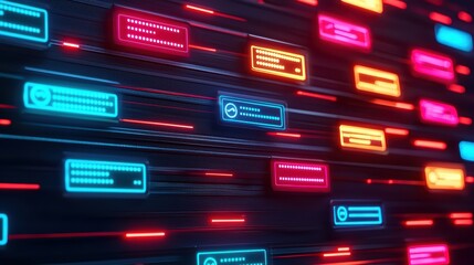 Futuristic neon lights with glowing digital patterns