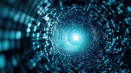 Fototapeta premium Light blue tunnel of abstract digital data visuals