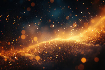Obraz premium Gold glitter dust shimmering under soft lighting, creating a dazzling and luxurious backdrop.
