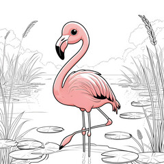this flamingo is designed in a playful and friendly kawaii style, making it perfect for coloring books, digital prints, and creative projects.