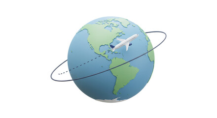 Isolated Airplane Flying Around the Earth Globe
