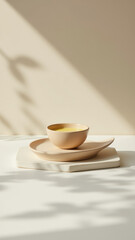 Bowl of Beef Tallow with a spoon on top, sitting on white surface with sunlight filtering through.