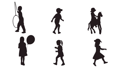 Collection of Children Silhouettes - Boys and Girls Set, Vector Illustration	