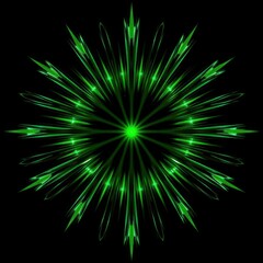 Emerald green starburst radiating outwards on a deep black backdrop, backdrop, vibrant green