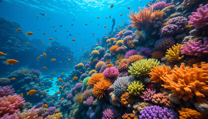 Obraz premium Vibrant Coral Reef with Underwater Life.
