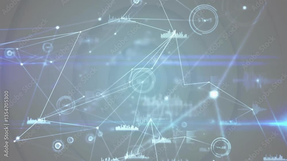 Poster processing data in digital network, abstract connections animation in background