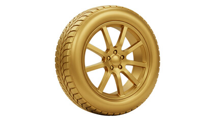 Isolated Golden Car Wheel with Tire for Luxury Automotive