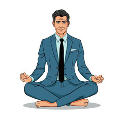  Businessman doing yoga meditation . Business success concept vector cartoon illustration on white background
