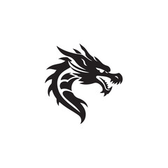 Dragon silhouette. Dragon head silhouette on white background. Dragon head logo. Vector illustration.