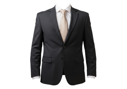 Isolated Classic Black Business Suit with Beige Tie, Ready for Success