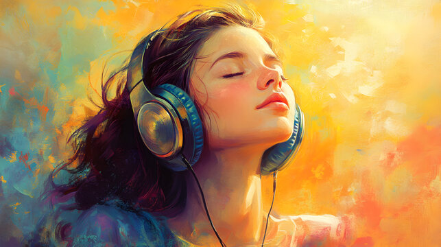 girl learning to play the ukulele, smiling with excitement as she strums 