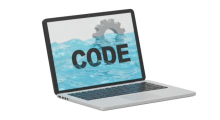 Isolated Coding Laptop with Gear and Water