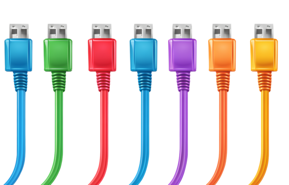 Set of colorful patch cables, transparent background