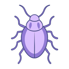 cartoon insect illustration in purple colors on white background  