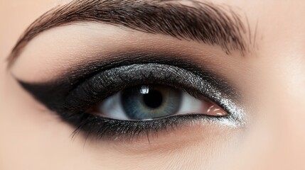 Obraz premium A close-up of a stunning eye with glamorous, smoky eye makeup