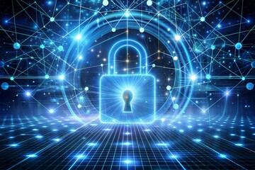 Cybersecurity illustration featuring a digital padlock representing data protection in technology