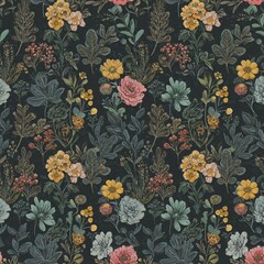 A Close Up Of A Floral Pattern On A Black Background