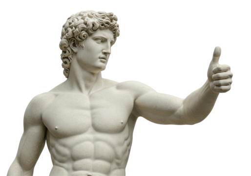 Isolated Marble Statue of Apollo Giving Thumbs Up, Indicating Approval