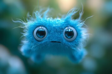 A photo of an underwater creature with blue fur and two eyes, captured in a unique aquatic setting.