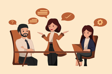 Creative Team Collaboration and Effective Communication During a Project Meeting. Vector and illustration.