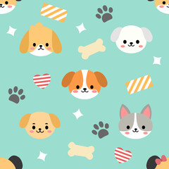 Obraz premium Seamless pattern background of puppy in a cute style.