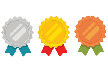 Gold, Silver, and Bronze Medals with Ribbons – Blank Award Badges for Achievement and Competition