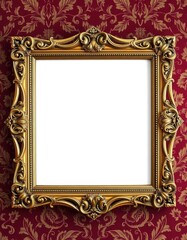 Ornate gold vintage frames layered on a rich damask textile background, paisley, element