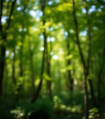 Fototapeta premium Soft, dreamy green bokeh, blurred forest background, tranquil, dreamy, image