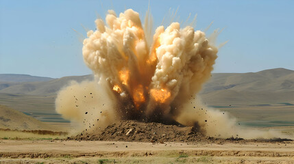 Powerful explosion in open terrain