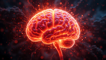 Obraz premium Glowing Brain with Energy, and Mind Power.