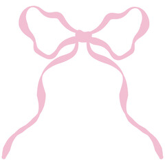 Elegant Coquette Pink Ribbon Bow Clipart – Hand-Drawn Pastel Vector Illustration