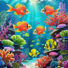 Fototapeta premium fish swimming among colorful corals in the underwater world of a tropical sea