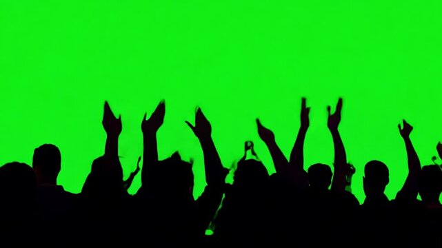 Crowd silhouette of people at a club concert,Music Festival on a green screen	