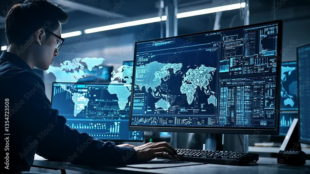 Poster engineer using cad software in a modern workspace generative ai