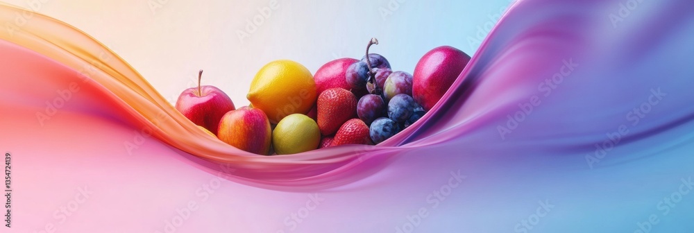 Poster Fluid motion abstract background featuring vibrant fresh groceries with smooth gradients and motion blur effects in dynamic composition