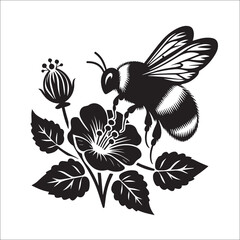 Obraz premium Bumblebee Flower Clipart Cutting SVG file black and white silhouette vector