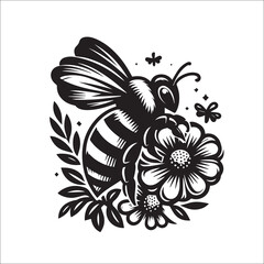 Obraz premium Bumblebee Flower Clipart Cutting SVG file black and white silhouette vector