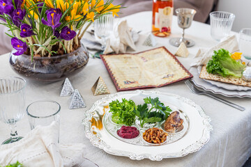 Table served for Passover Seder - Pesach.