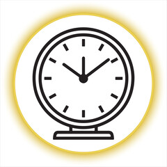 Classic Table Clock Outline Vector,Black and White Desk Clock Illustration,Minimalist Alarm Clock Line Art,Vintage Table Clock Hand Drawn Style,Round Desk Clock with Bold Numbers