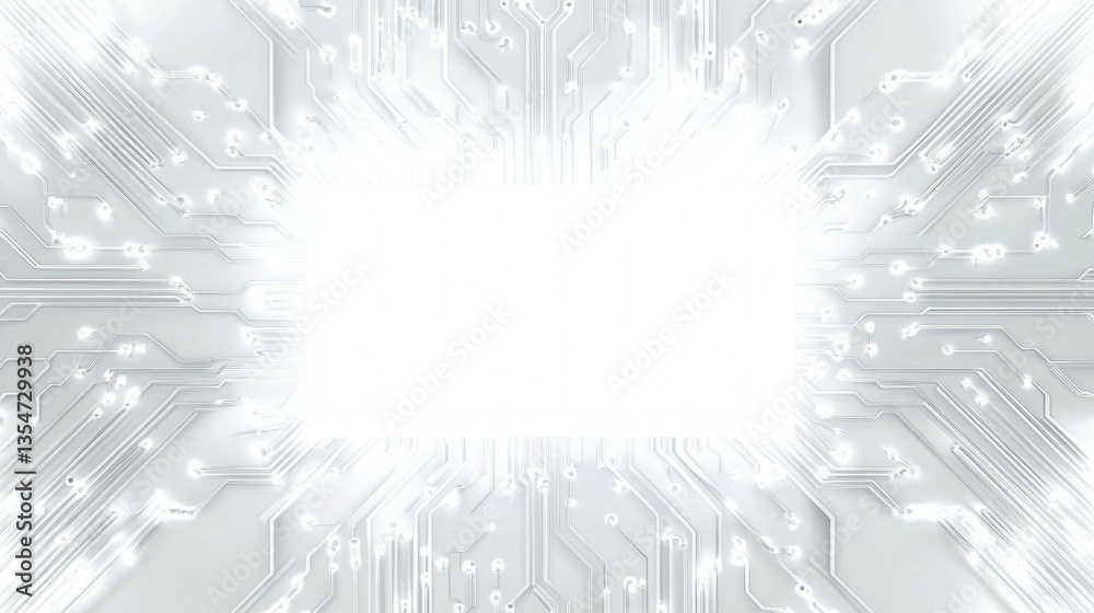 Fototapete a white design featuring circuit lines in an intricate pattern, with empty space for mockup or brand