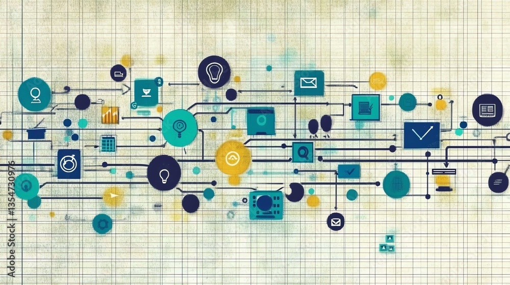Poster abstract tech network design with connected icons for digital solutions