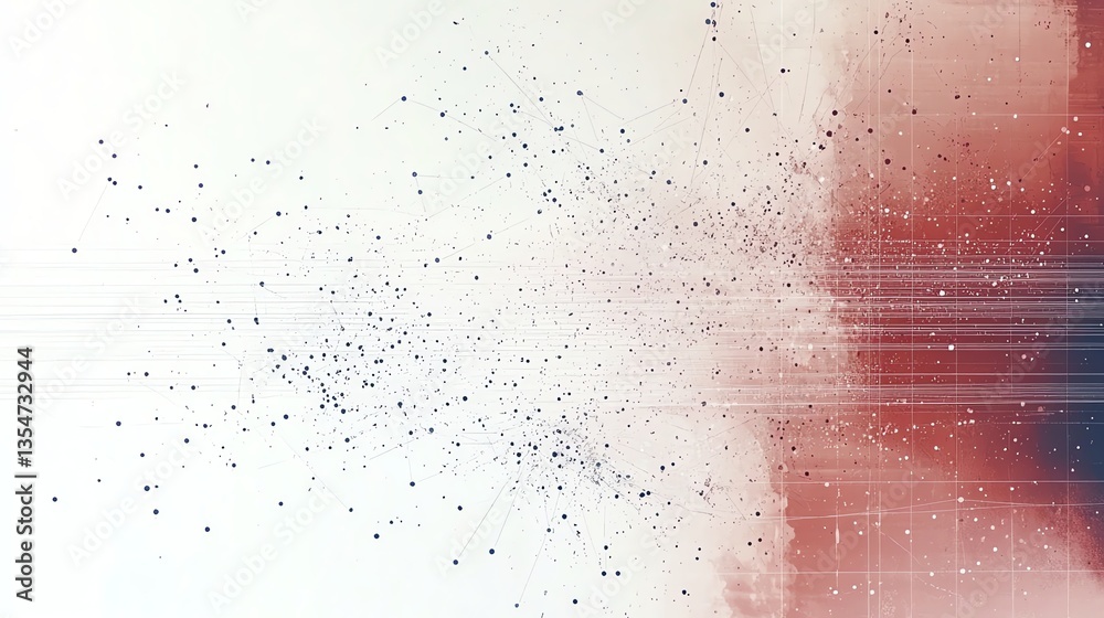 Poster abstract data network visualization with connected nodes and red tones