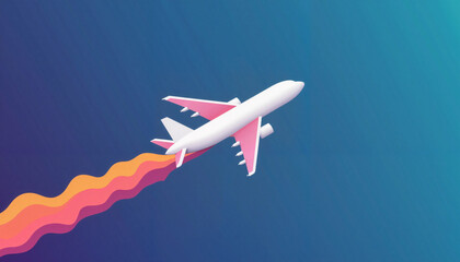 Naklejka premium Sleek airplane soaring through gradient skies, travel adventure concept
