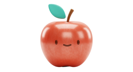 Isolated 3D Rendering of a Cute Red Apple with a Smiling Face